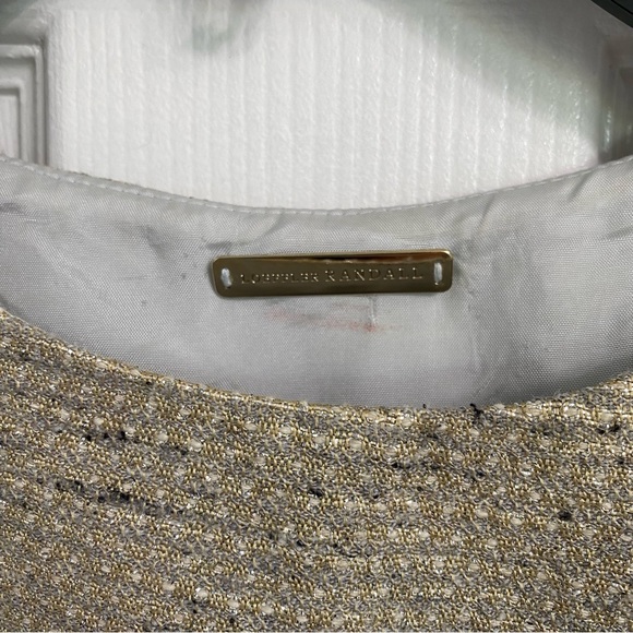 LOEFFLER RANDALL Tan Silver Metallic Puff Short Sleeve Snap Blouse - Picture 10 of 13